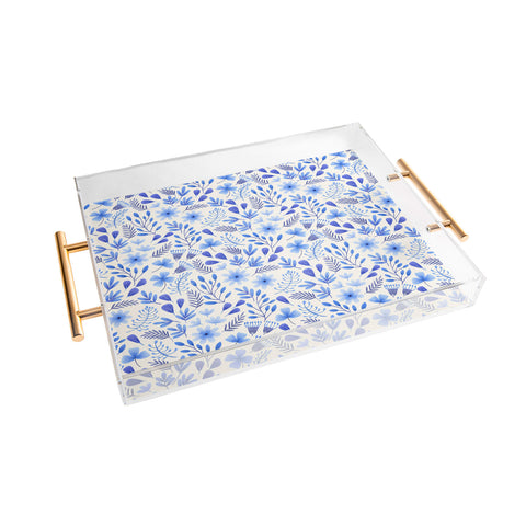 Pimlada Phuapradit Blue and White Floral 062401 Acrylic Tray