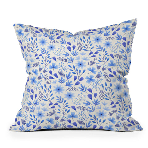 Pimlada Phuapradit Blue and White Floral 062401 Outdoor Throw Pillow
