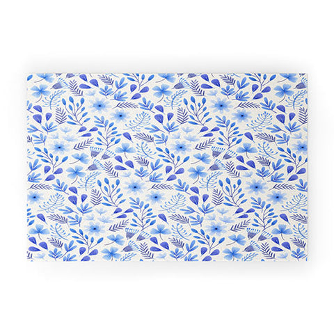 Pimlada Phuapradit Blue and White Floral 062401 Welcome Mat