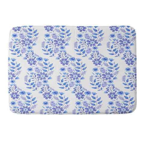 Pimlada Phuapradit Blue and White Floral 062402 Memory Foam Bath Mat