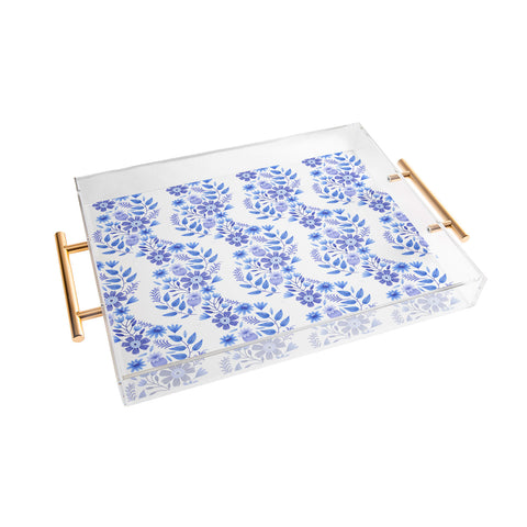 Pimlada Phuapradit Blue and White Floral 062402 Acrylic Tray