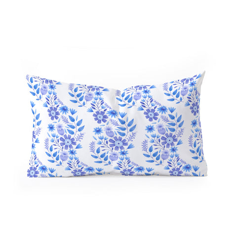 Pimlada Phuapradit Blue and White Floral 062402 Oblong Throw Pillow