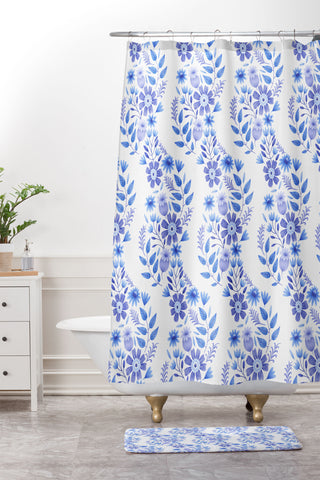 Pimlada Phuapradit Blue and White Floral 062402 Shower Curtain And Mat