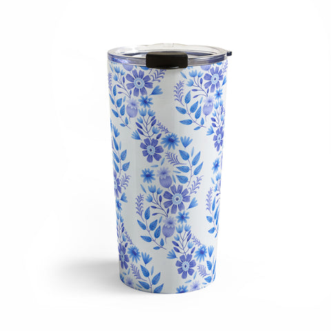 Pimlada Phuapradit Blue and White Floral 062402 Travel Mug