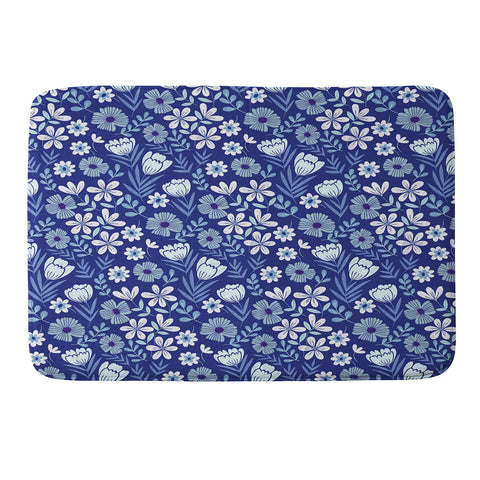 Pimlada Phuapradit Blue and White Floral 2471 Memory Foam Bath Mat