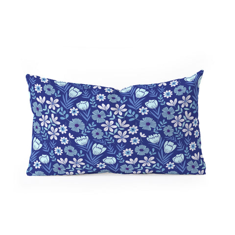 Pimlada Phuapradit Blue and White Floral 2471 Oblong Throw Pillow