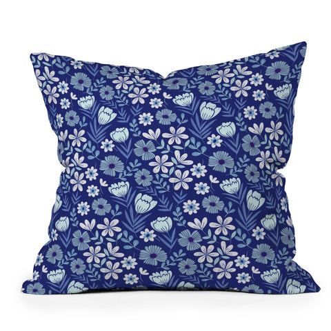 Pimlada Phuapradit Blue and White Floral 2471 Throw Pillow