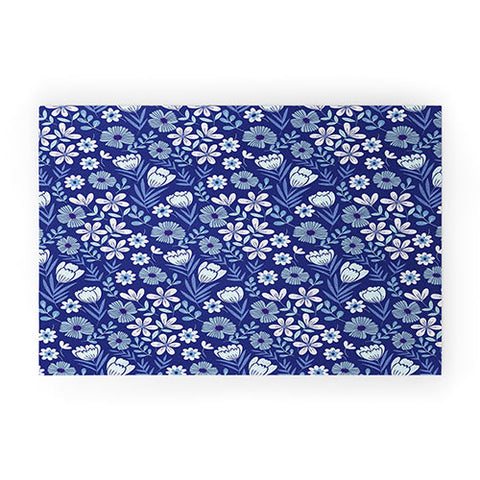 Pimlada Phuapradit Blue and White Floral 2471 Welcome Mat