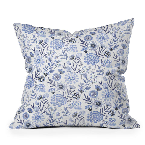 Pimlada Phuapradit Blue and white floral 3 Outdoor Throw Pillow