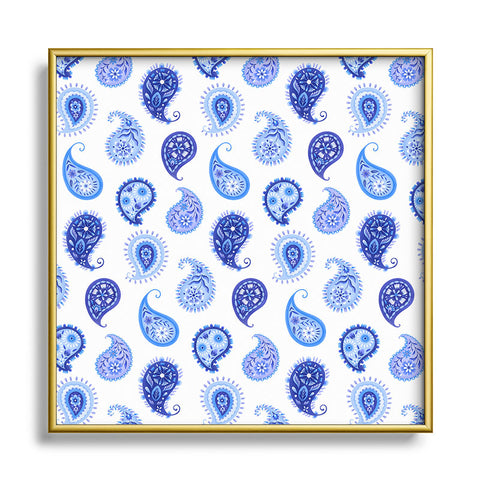 Pimlada Phuapradit Blue and White Paisley Square Metal Framed Art Print