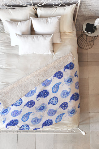 Pimlada Phuapradit Blue and White Paisley Fleece Throw Blanket
