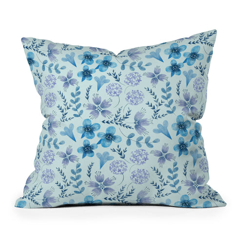 Pimlada Phuapradit Blue Velvet floral Outdoor Throw Pillow