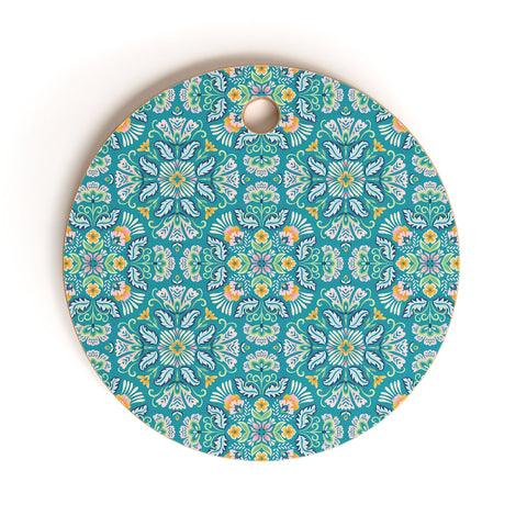 Pimlada Phuapradit Bohemian bloom teal Cutting Board Round