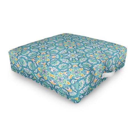 Pimlada Phuapradit Bohemian bloom teal Outdoor Floor Cushion