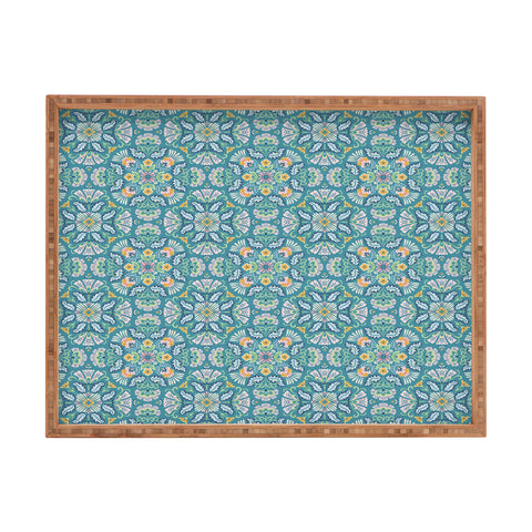 Pimlada Phuapradit Bohemian bloom teal Rectangular Tray