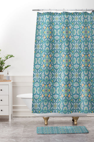 Pimlada Phuapradit Bohemian bloom teal Shower Curtain And Mat