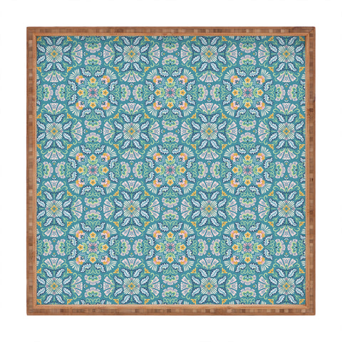 Pimlada Phuapradit Bohemian bloom teal Square Tray