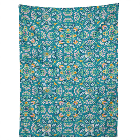 Pimlada Phuapradit Bohemian bloom teal Tapestry