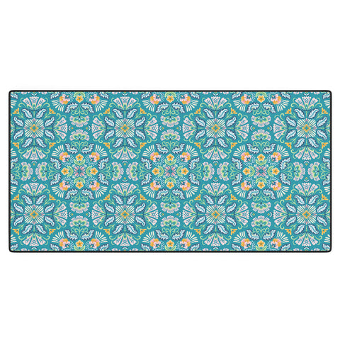 Pimlada Phuapradit Bohemian bloom teal Desk Mat