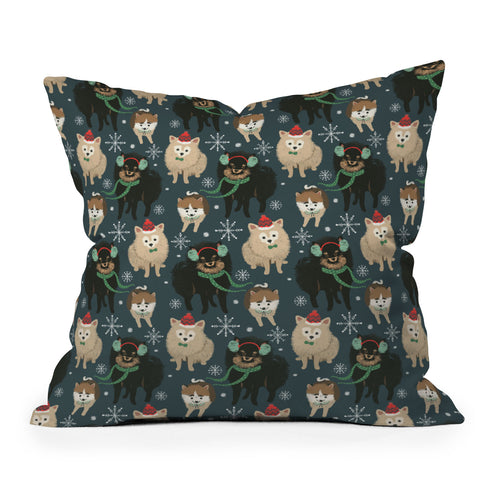 Pimlada Phuapradit Christmas Canine Pomeranian Outdoor Throw Pillow