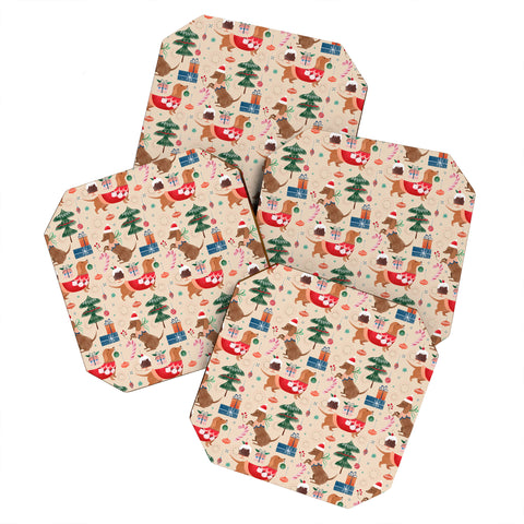 Pimlada Phuapradit Christmas Dachshund Coaster Set