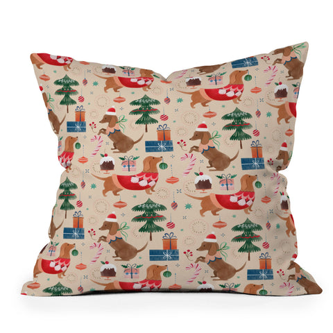 Pimlada Phuapradit Christmas Dachshund Outdoor Throw Pillow