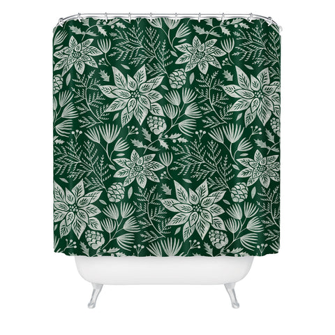Pimlada Phuapradit Christmas Poinsettia Shower Curtain