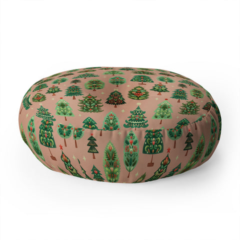 Pimlada Phuapradit Christmas Trees Fawn Floor Pillow Round