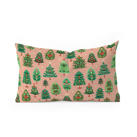 Pimlada Phuapradit Christmas Trees Fawn Oblong Throw Pillow