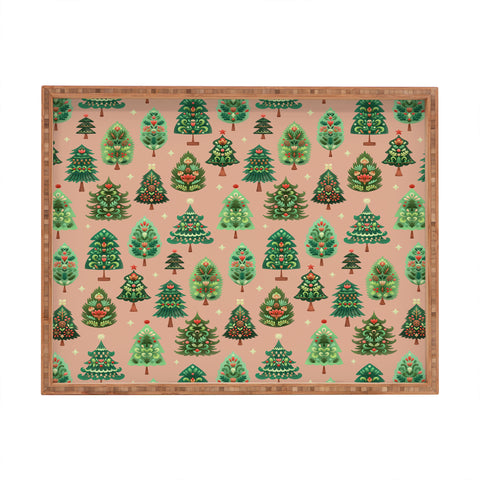 Pimlada Phuapradit Christmas Trees Fawn Rectangular Tray
