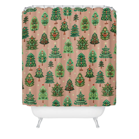 Pimlada Phuapradit Christmas Trees Fawn Shower Curtain