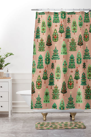 Pimlada Phuapradit Christmas Trees Fawn Shower Curtain And Mat
