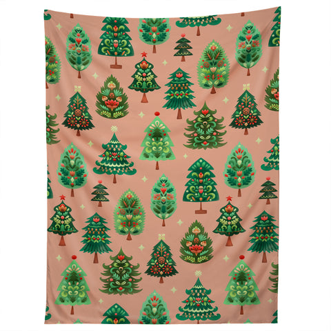 Pimlada Phuapradit Christmas Trees Fawn Tapestry