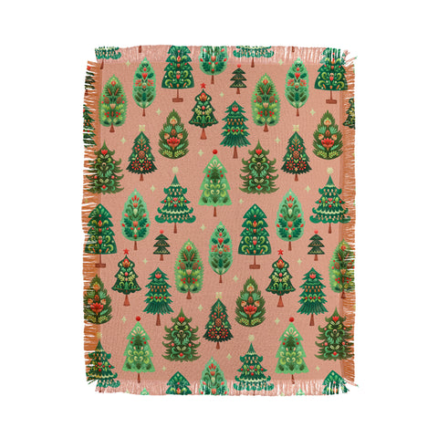 Pimlada Phuapradit Christmas Trees Fawn Throw Blanket