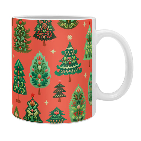 Pimlada Phuapradit Christmas Trees red Coffee Mug