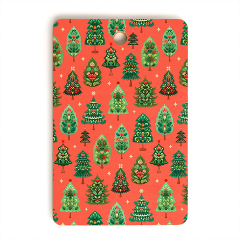 Pimlada Phuapradit Christmas Trees red Cutting Board Rectangle