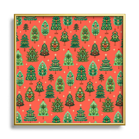 Pimlada Phuapradit Christmas Trees red Square Metal Framed Art Print