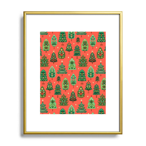Pimlada Phuapradit Christmas Trees red Metal Framed Art Print