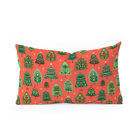 Pimlada Phuapradit Christmas Trees red Oblong Throw Pillow