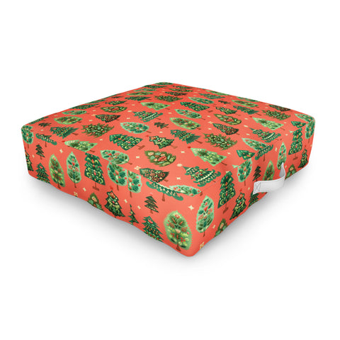 Pimlada Phuapradit Christmas Trees red Outdoor Floor Cushion