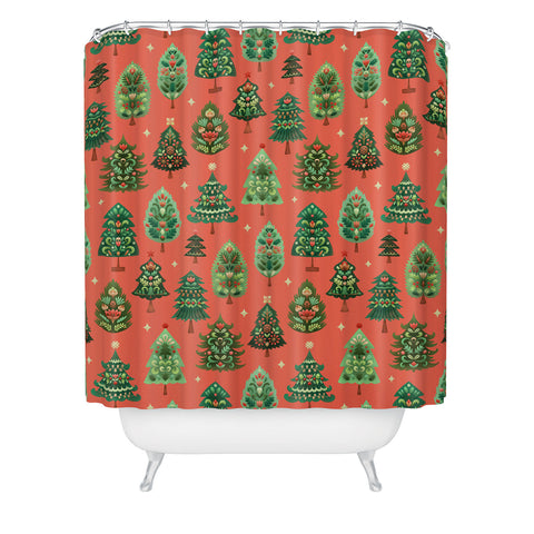 Pimlada Phuapradit Christmas Trees red Shower Curtain
