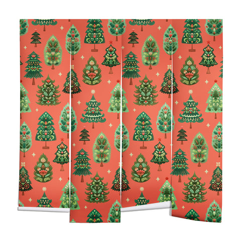 Pimlada Phuapradit Christmas Trees red Wall Mural