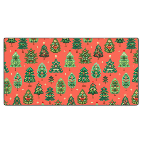 Pimlada Phuapradit Christmas Trees red Desk Mat