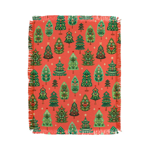 Pimlada Phuapradit Christmas Trees red Throw Blanket