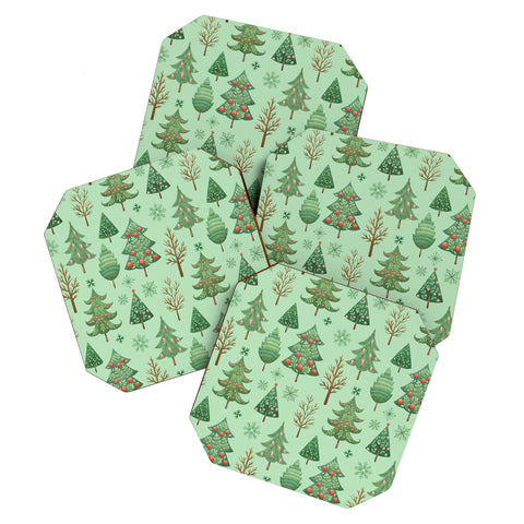 Pimlada Phuapradit Christmas trees snowflakes Coaster Set