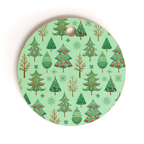 Pimlada Phuapradit Christmas trees snowflakes Cutting Board Round