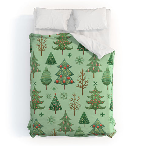Pimlada Phuapradit Christmas trees snowflakes Duvet Cover