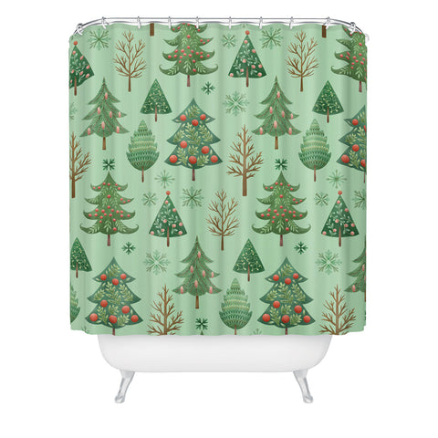 Pimlada Phuapradit Christmas trees snowflakes Shower Curtain