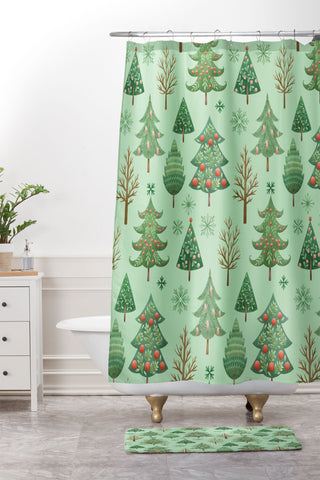 Pimlada Phuapradit Christmas trees snowflakes Shower Curtain And Mat