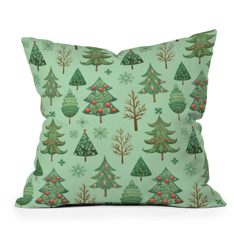 Pimlada Phuapradit Christmas trees snowflakes Throw Pillow